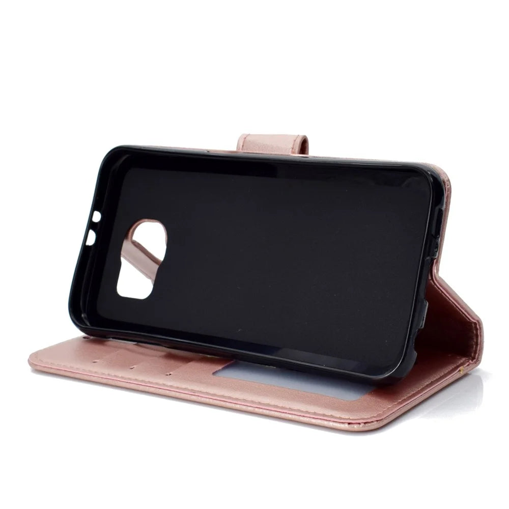 Imprint Flower Leather Wallet Stand Case for Samsung Galaxy S6 G920 - Rose Gold - 6