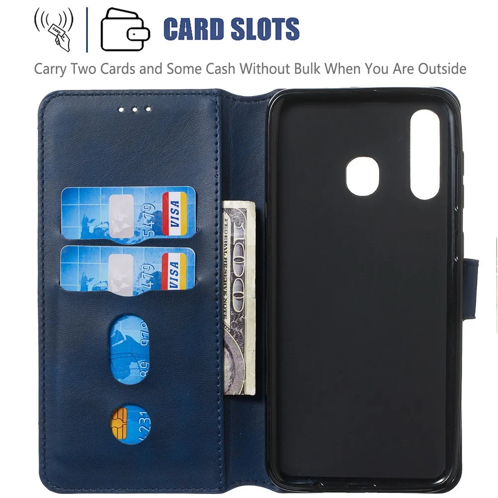 Classic Wallet Leather Stand Phone Protective Casing for Samsung Galaxy A20/A30/M10s - Blue - 5