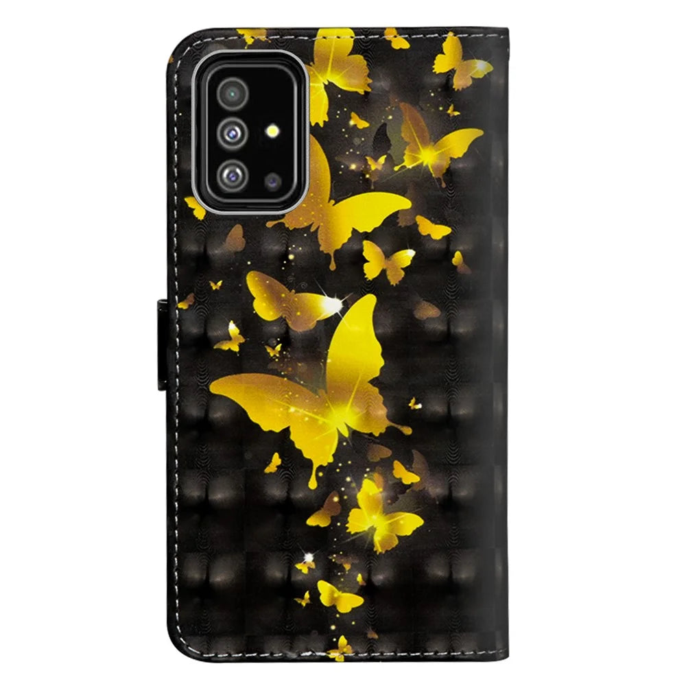 Light Spot Decor Printing Leather Wallet Case with Strap for Samsung Galaxy A71 - Gold Butterflies - 3