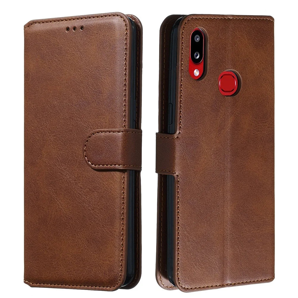 Solid Color Wallet Stand Leather Protective Case for Samsung Galaxy A10s - Brown - 4