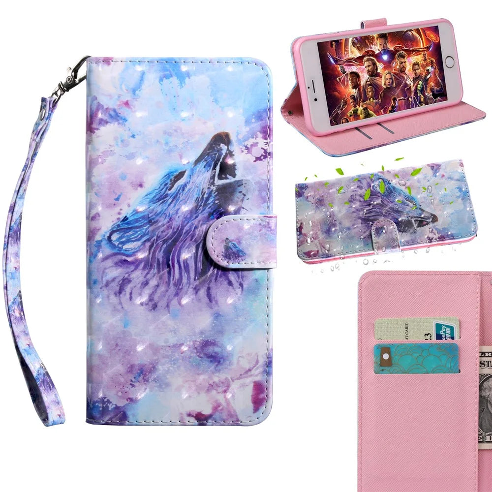 Light Spot Decor Patterned Leather Wallet Shell for Samsung Galaxy A71 - Howling Wolf - 1