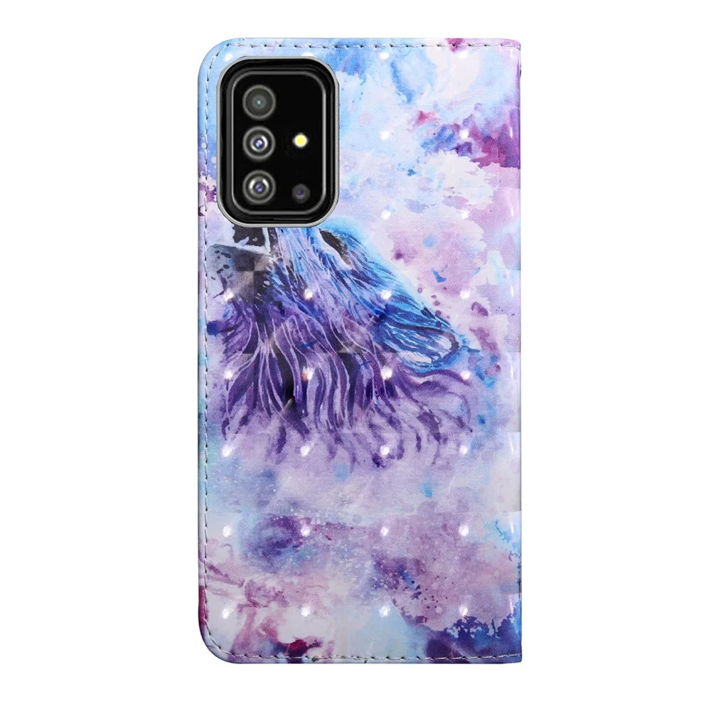 Light Spot Decor Patterned Leather Wallet Shell for Samsung Galaxy A71 - Howling Wolf - 3