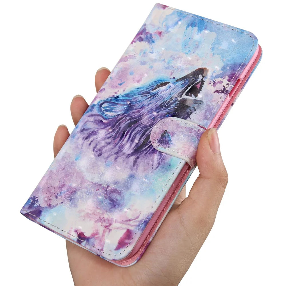 Light Spot Decor Patterned Leather Wallet Shell for Samsung Galaxy A71 - Howling Wolf - 6