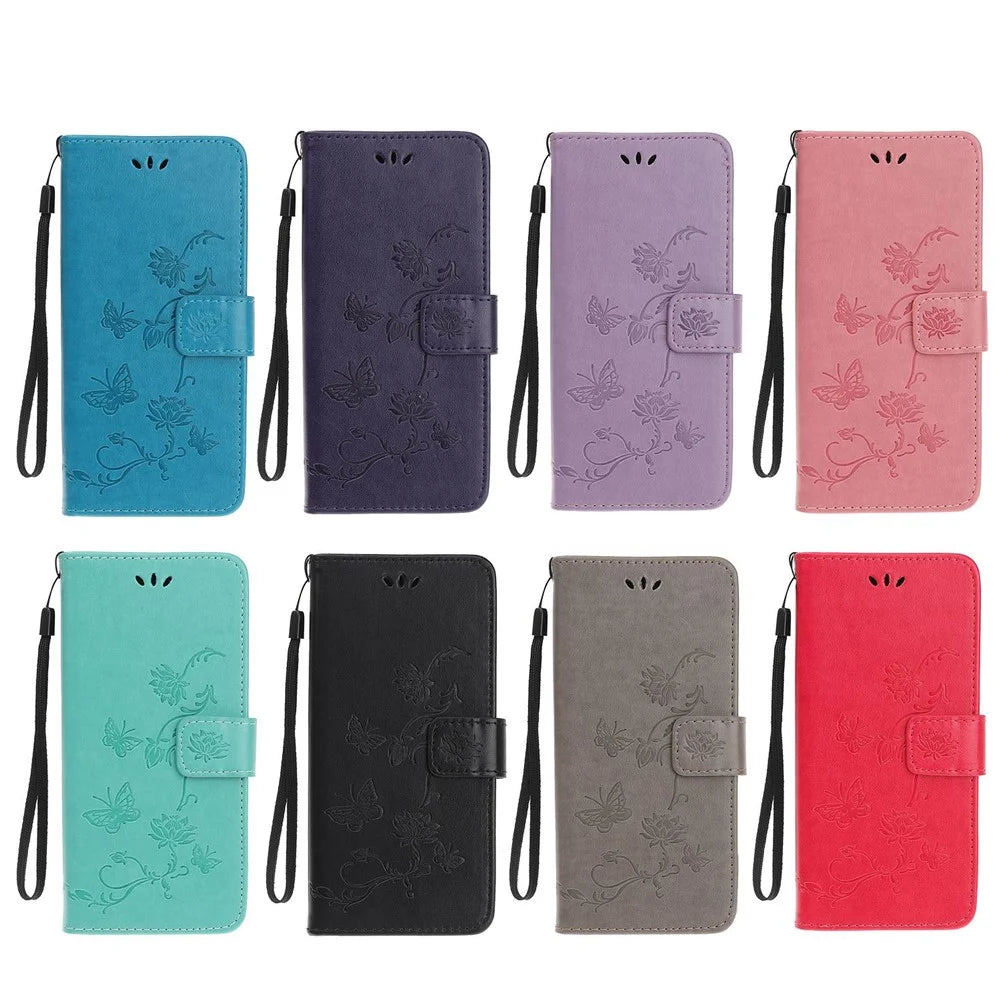 Imprint Butterfly Flower Skin PU Leather Flip Cell Case for Samsung Galaxy A51 - Black - 6