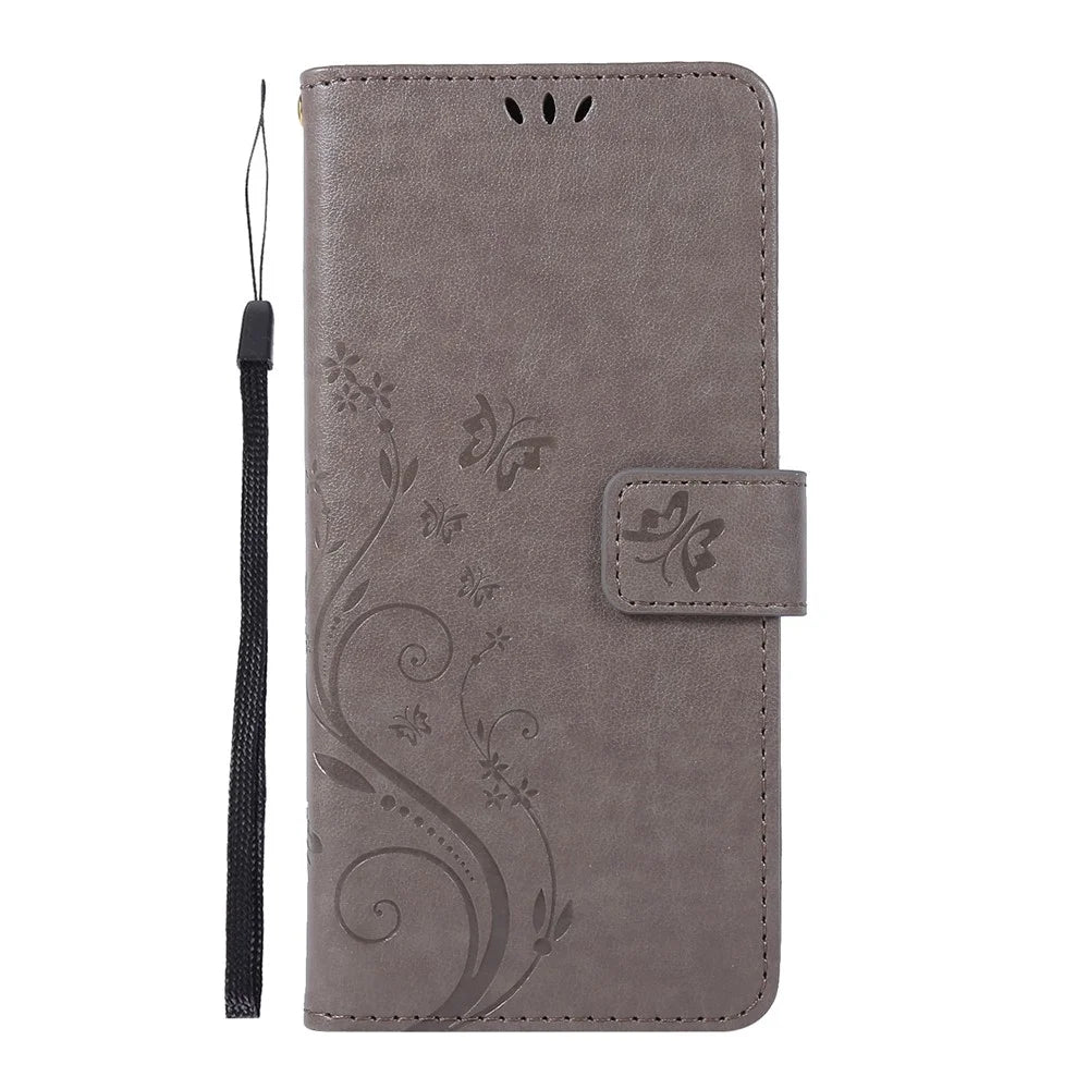 Imprint Butterflies Wallet Stand Flip Leather Phone Shell for Samsung Galaxy A51 - Grey - 2