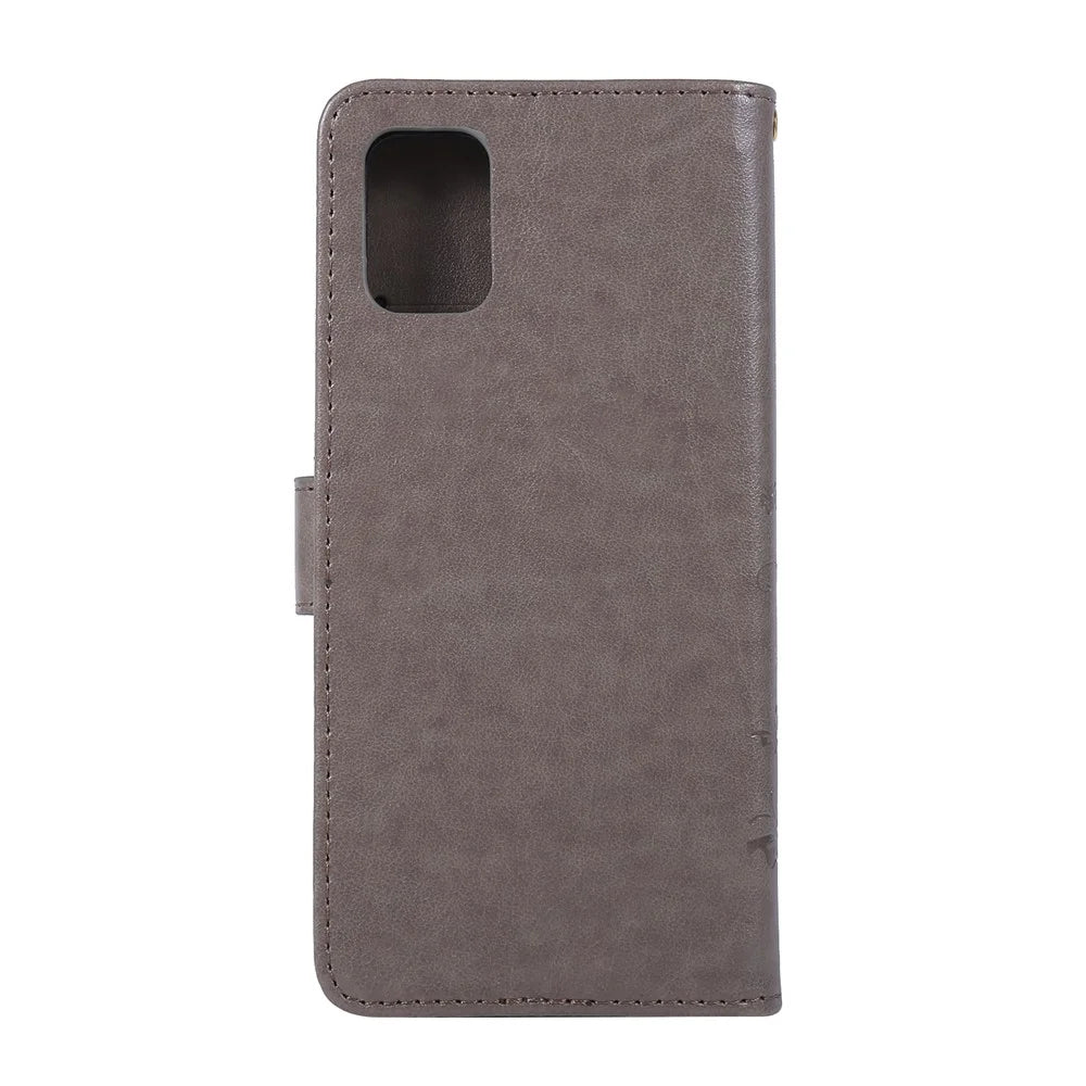 Imprint Butterflies Wallet Stand Flip Leather Phone Shell for Samsung Galaxy A51 - Grey - 3