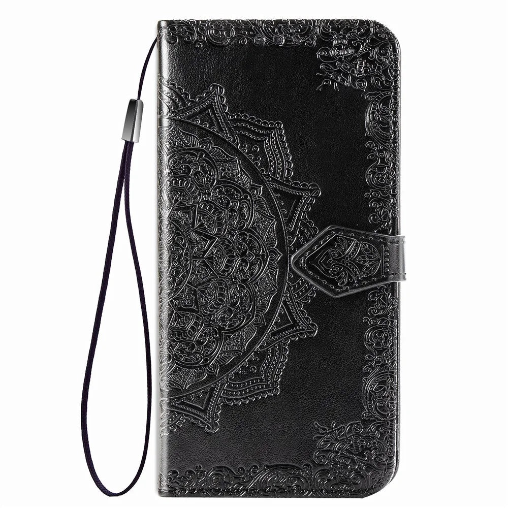 Embossed Mandala Flower Wallet Stand Leather Case for Samsung Galaxy A50s/A50/A30s - Black - 2