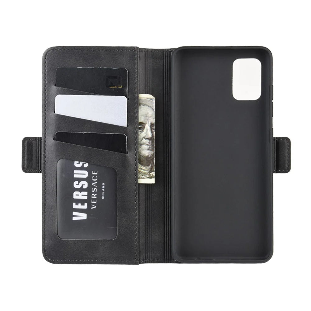 Magnet Adsorption Leather Wallet Stand Phone Shell Covering for Samsung Galaxy A51 - Black - 3