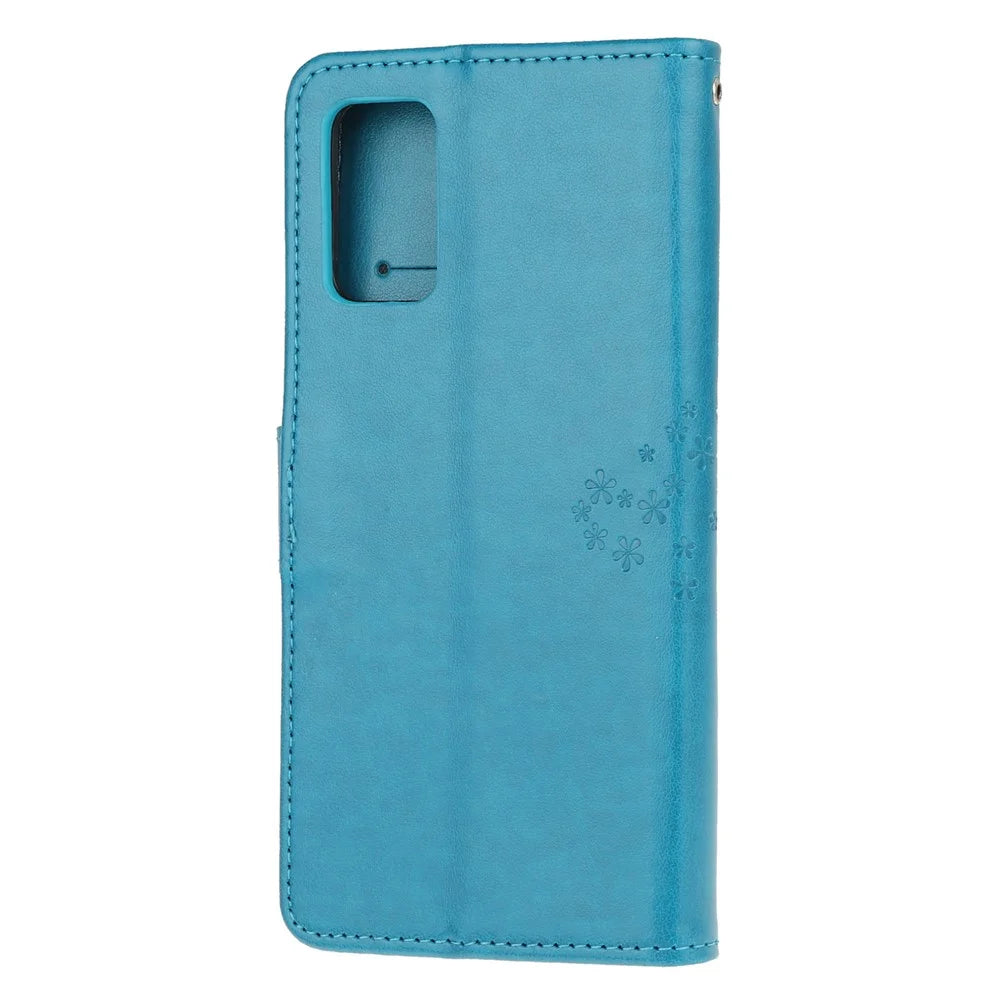 Imprint Tree Owl Leather Wallet Phone Shell for Samsung Galaxy S20 4G/S20 5G - Blue - 3