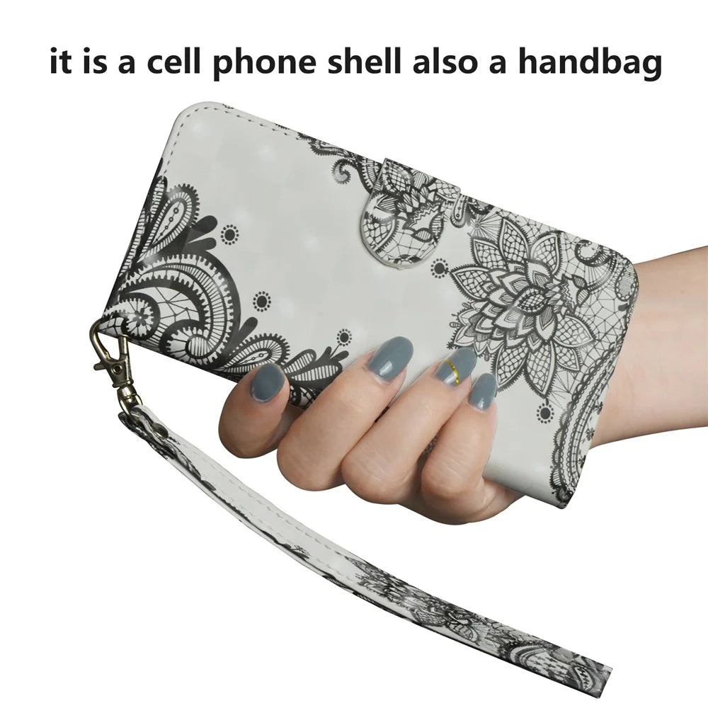 Light Spot Decor Patterned Leather Wallet Case for Samsung Galaxy S20 Plus - Black Flower - 7