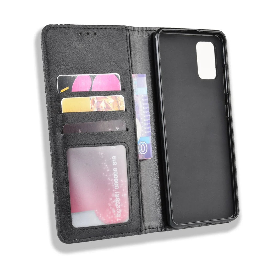 Retro Magnet PU Leather Cell Casing for Samsung Galaxy S20 Ultra - Black - 4