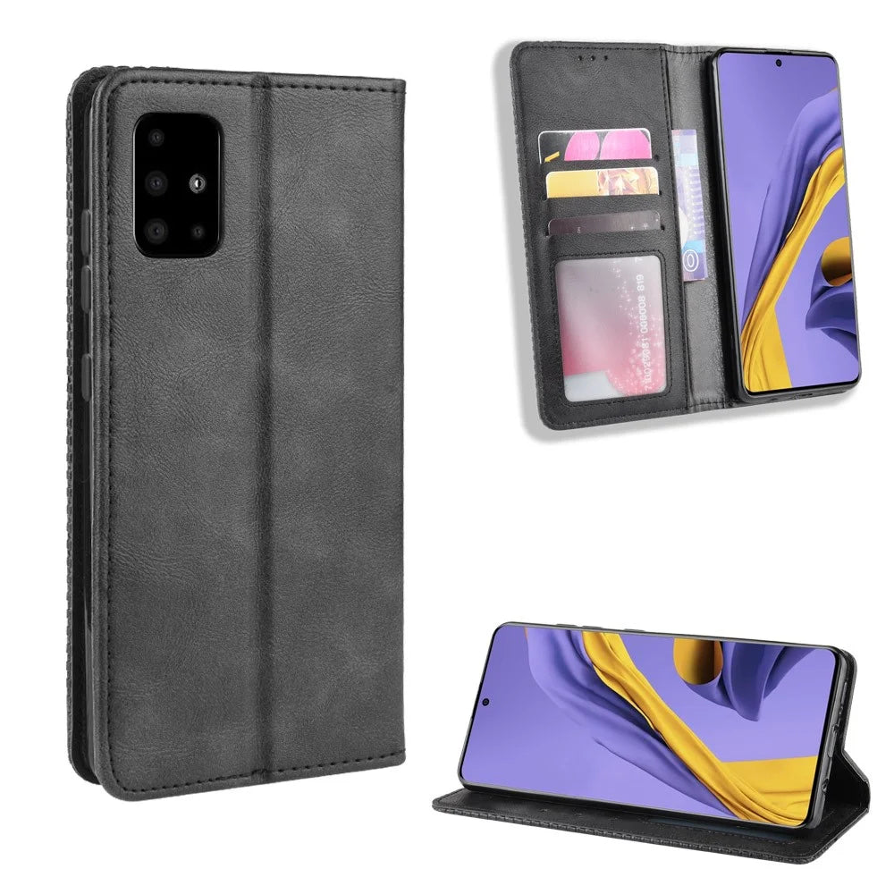 Auto-absorbed Vintage Leather Wallet Phone Casing for Samsung Galaxy S20 Plus - Black - 1