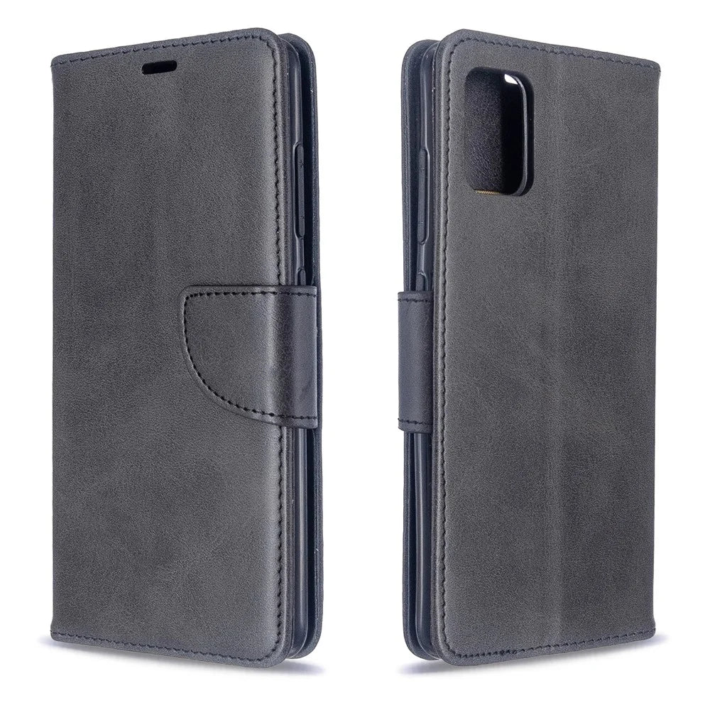 PU Leather Wallet Stand Shell Case for Samsung Galaxy A51 - Black - 4