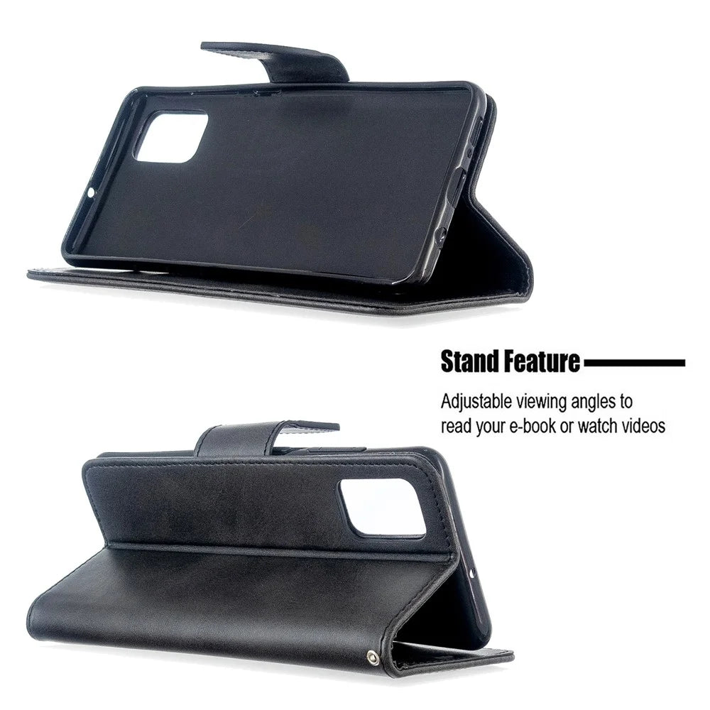 PU Leather Wallet Stand Shell Case for Samsung Galaxy A51 - Black - 5