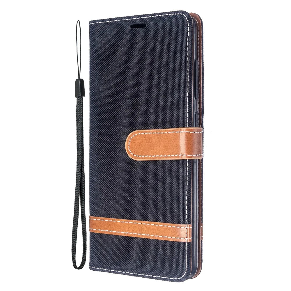 Assorted Color Jeans Cloth Leather Wallet Case for Samsung Galaxy A51 - Black - 2