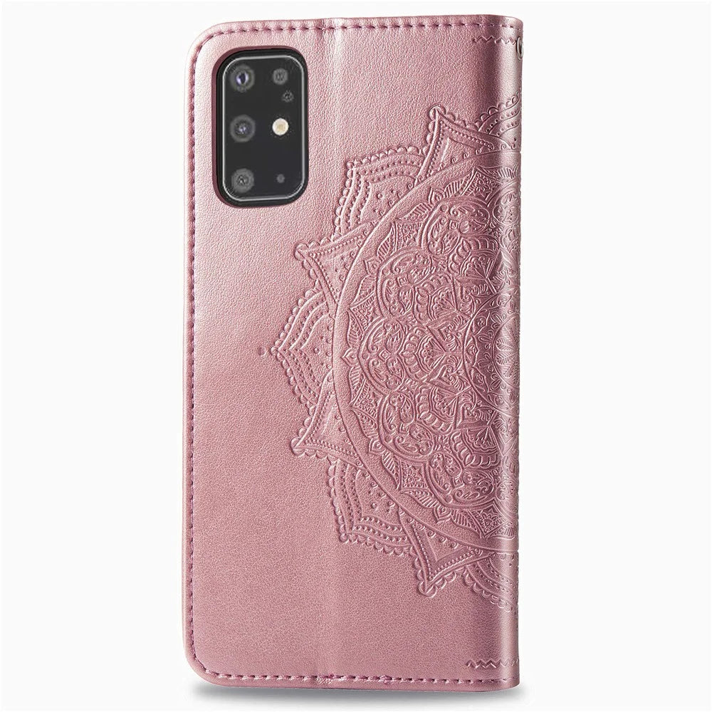 Embossed Mandala Flower Leather Covering for Samsung Galaxy S20 Plus - Rose Gold - 6
