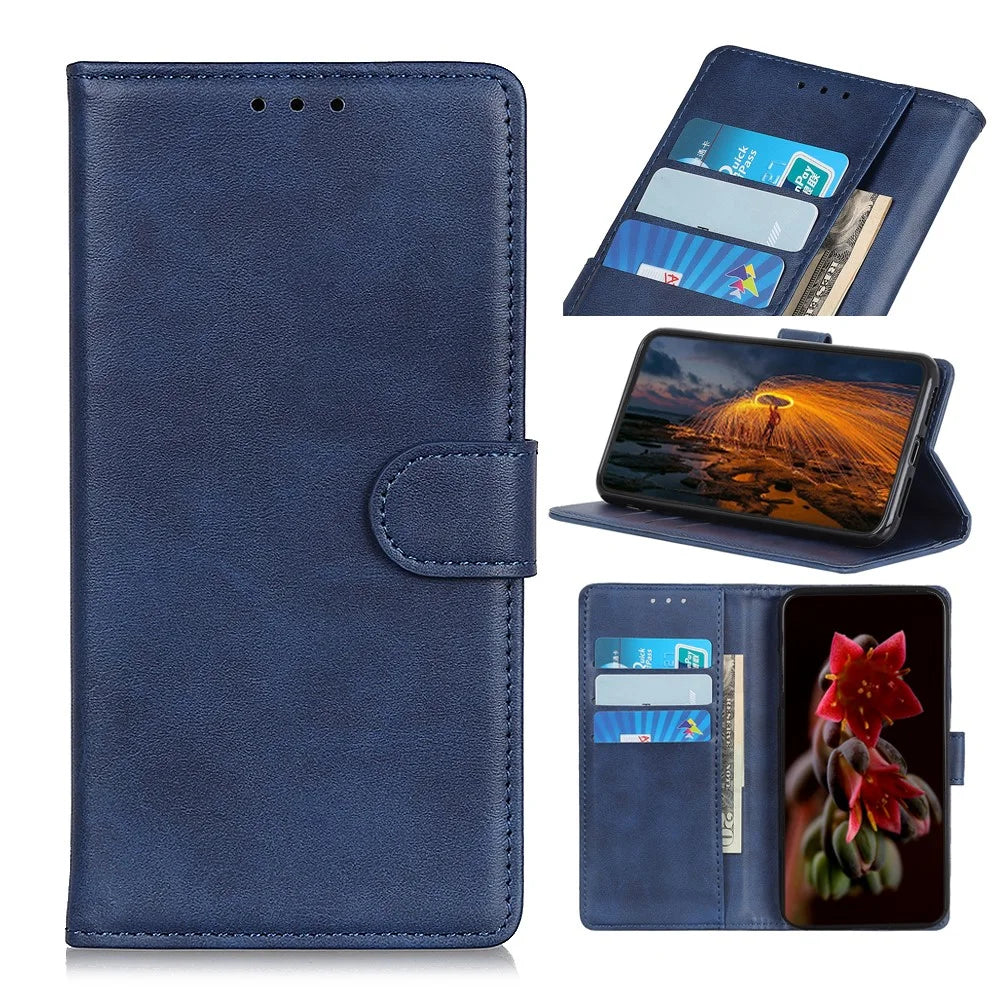 Leather Wallet Stand Phone Cover Case for Samsung Galaxy A91/S10 Lite - Blue - 1