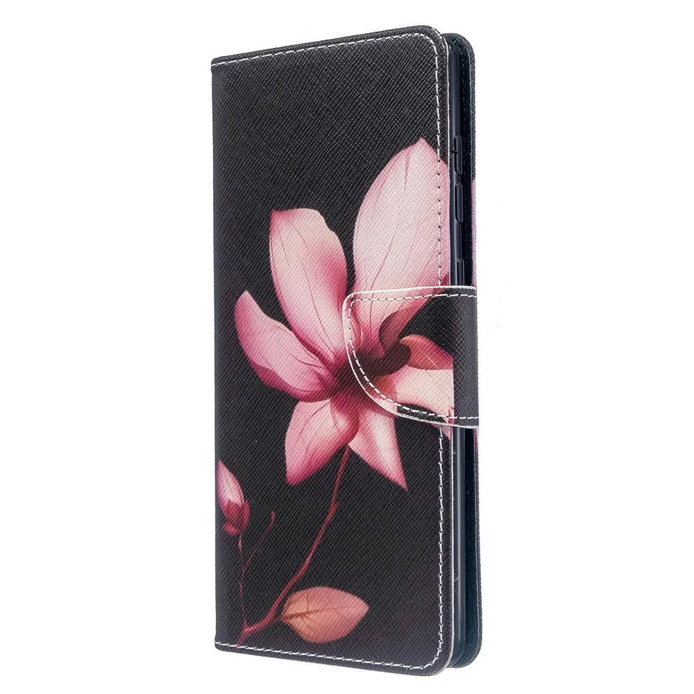 Pattern Printing Wallet Stand Flip Leather Case for Samsung Galaxy A71 A715 - Red Flower - 2