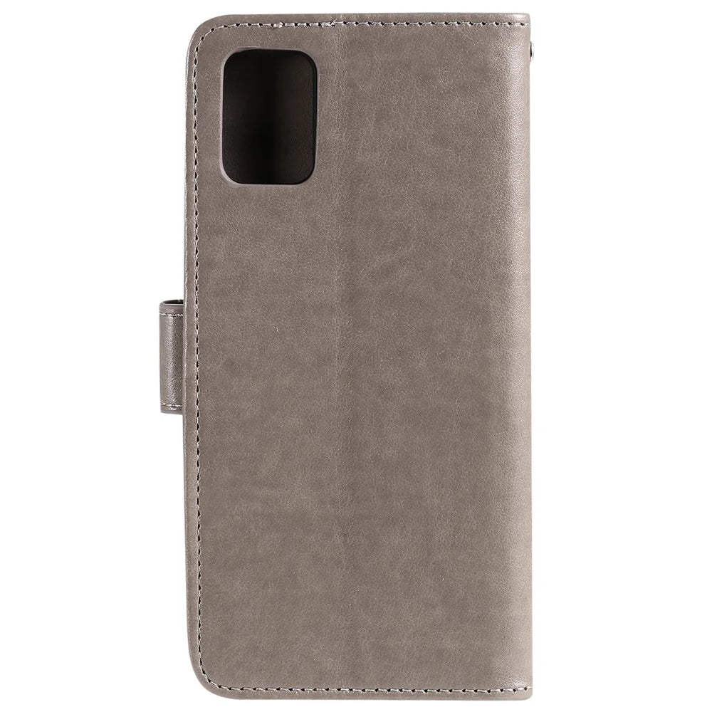 Imprint Flower Pattern Leather Wallet Stand Mobile Cover Case for Samsung Galaxy A51 - Grey - 2
