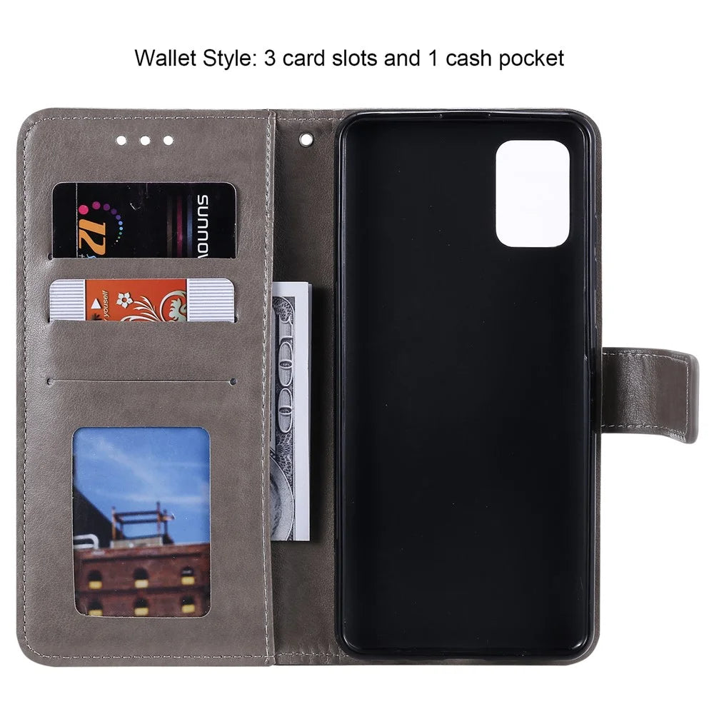 Imprinted Mandala Flower PU Leather Case Flip Stand Wallet Phone Cover with Strap for Samsung Galaxy A51 4G - Grey - 6