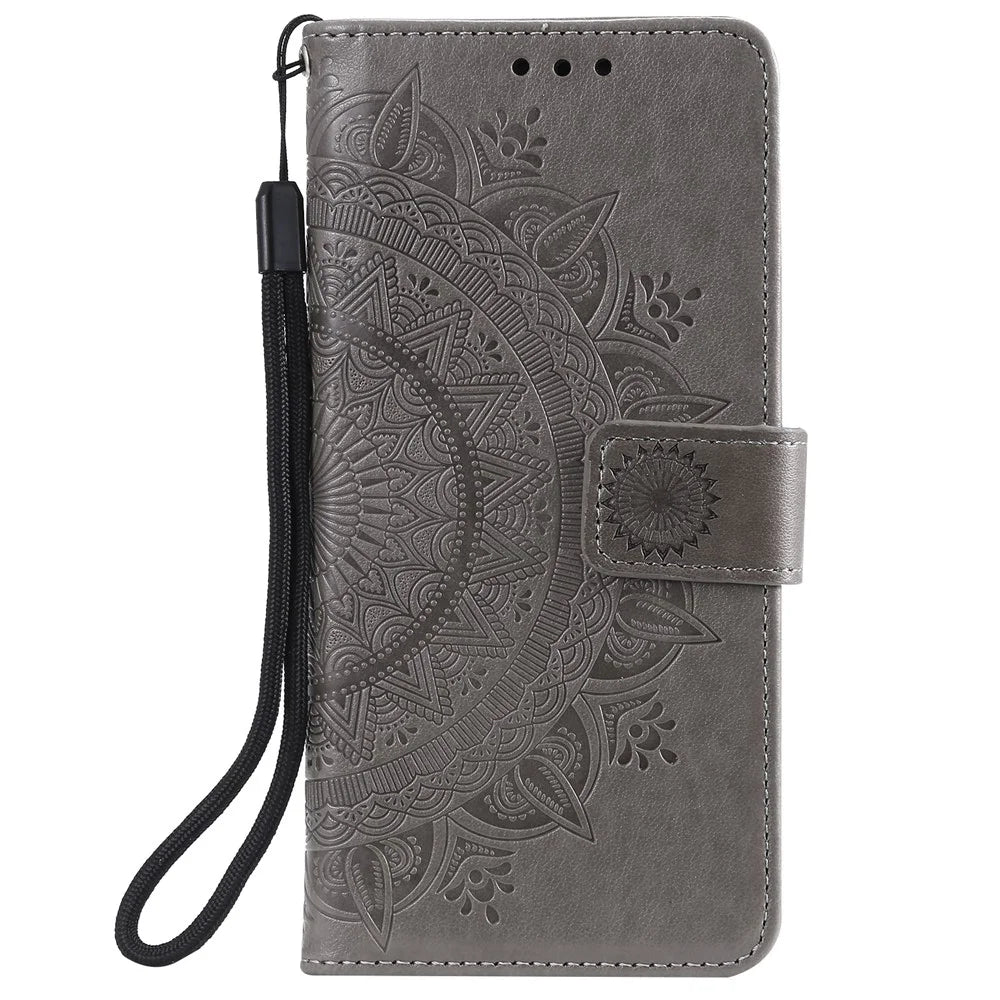 Imprint Flower Leather Wallet Phone Casing for Samsung Galaxy S20 Plus / S20 Plus 5G - Grey - 2
