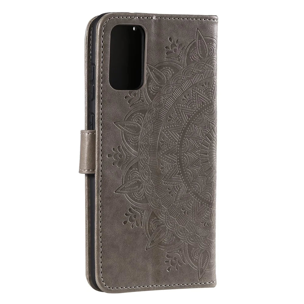 Imprint Flower Leather Wallet Phone Casing for Samsung Galaxy S20 Plus / S20 Plus 5G - Grey - 5