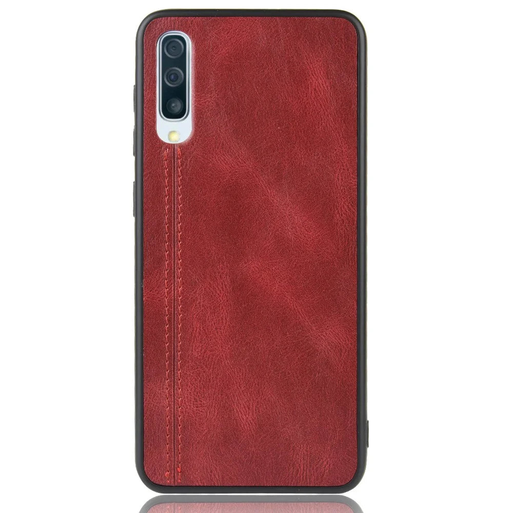 Leather Coated PC + TPU Protection Phone Shell Cover for Samsung Galaxy A70 - Red - 3