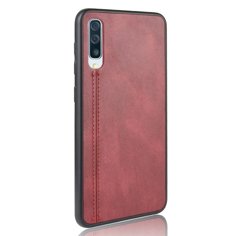 Leather Coated PC + TPU Protection Phone Shell Cover for Samsung Galaxy A70 - Red - 4