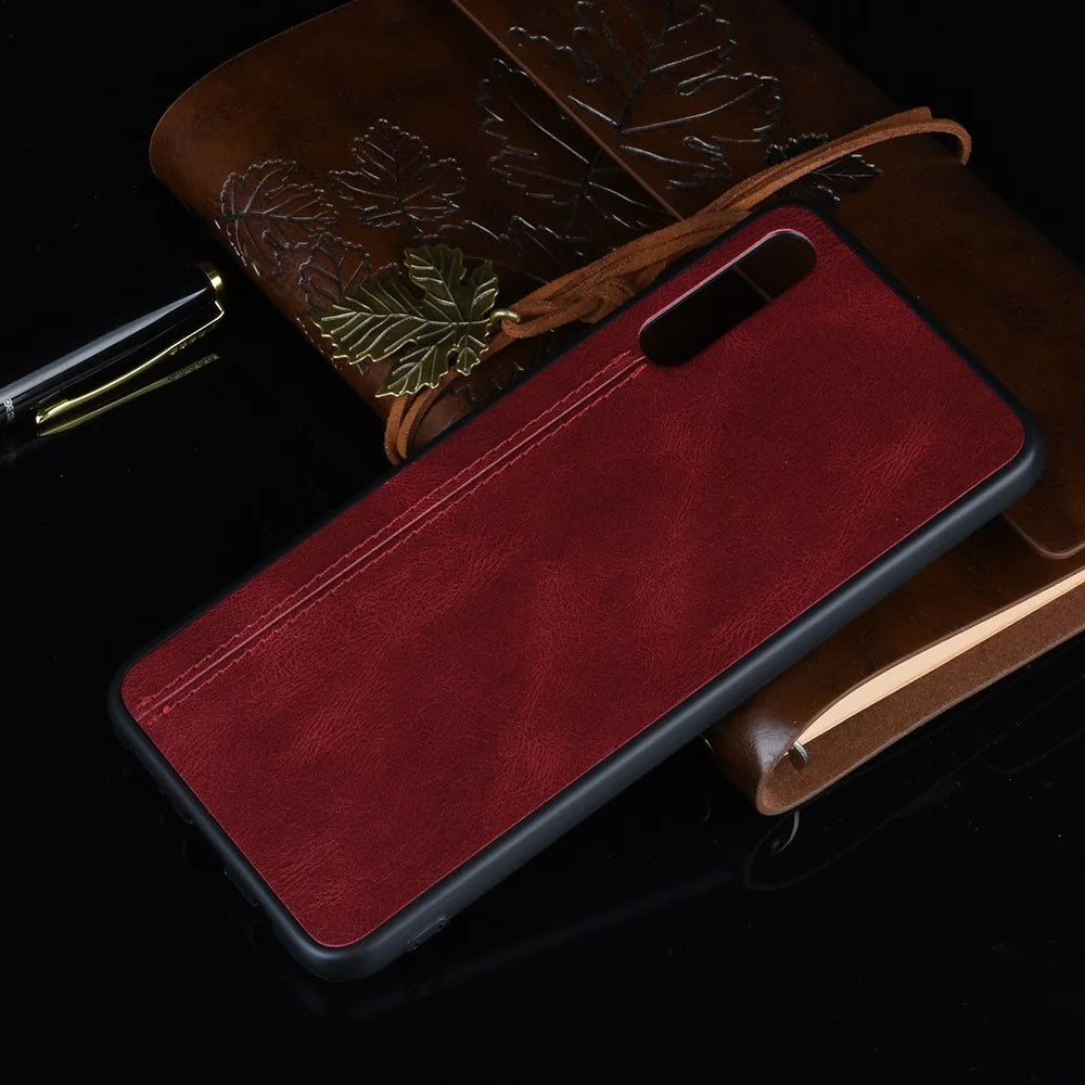 Leather Coated PC + TPU Protection Phone Shell Cover for Samsung Galaxy A70 - Red - 6
