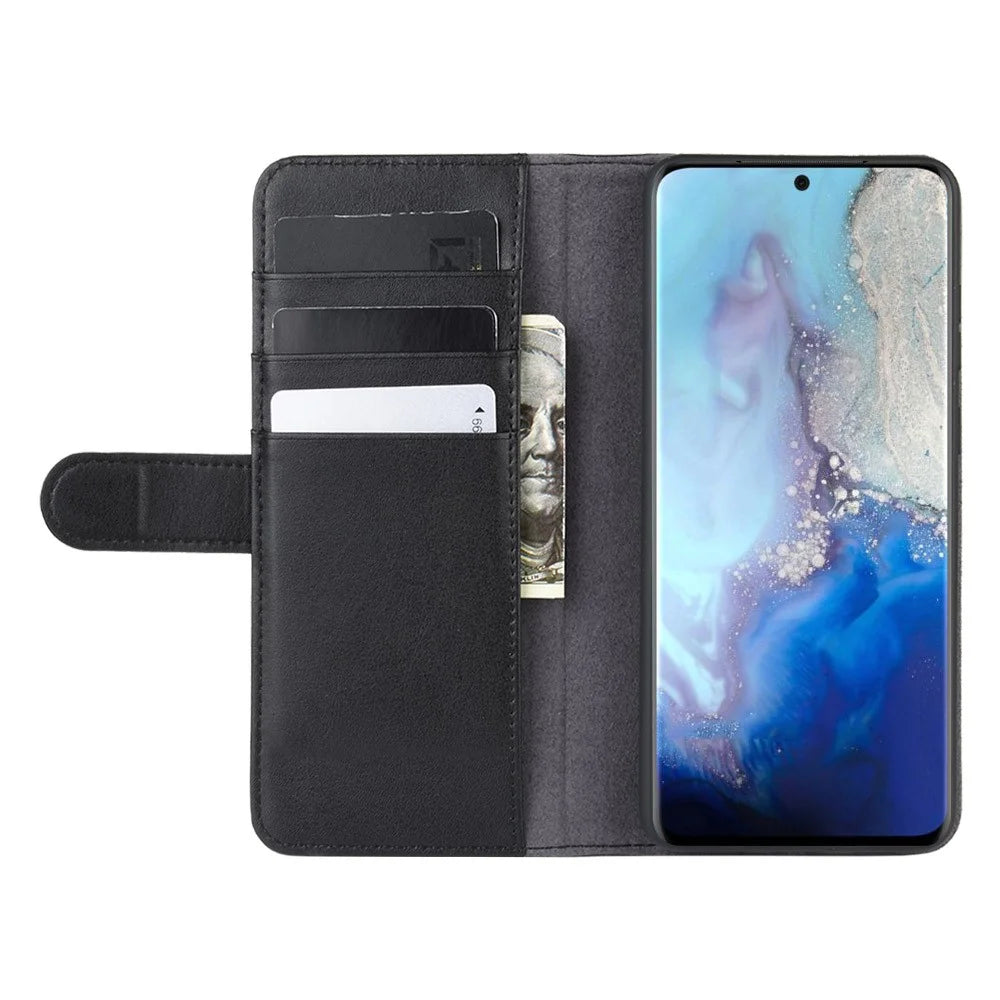Split Leather Wallet Stand Phone Case for Samsung Galaxy S20 4G/S20 5G Cell Phone Accessory - Black - 6