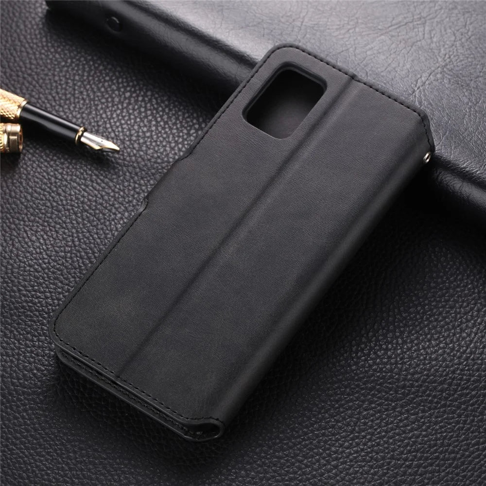 AZNS Leather Wallet Stand Phone Protective Cover for Samsung Galaxy A71 - Black - 2