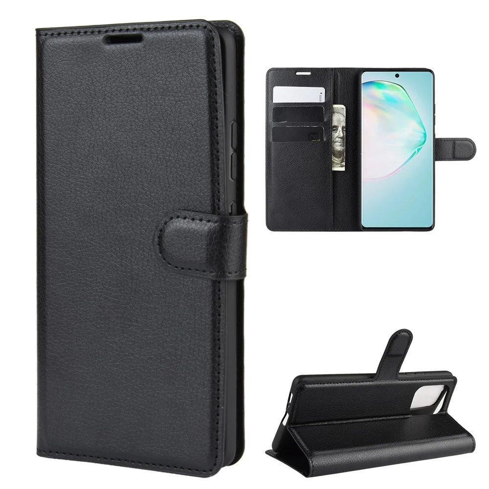 Litchi Skin Wallet Leather Stand Case for Samsung Galaxy A91 / M80s / S10 Lite - Black - 2