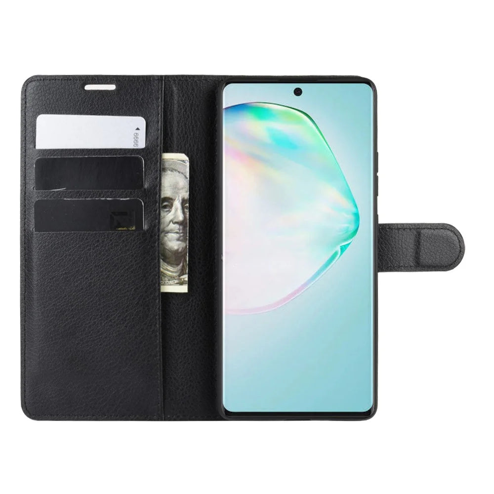 Litchi Skin Wallet Leather Stand Case for Samsung Galaxy A91 / M80s / S10 Lite - Black - 5
