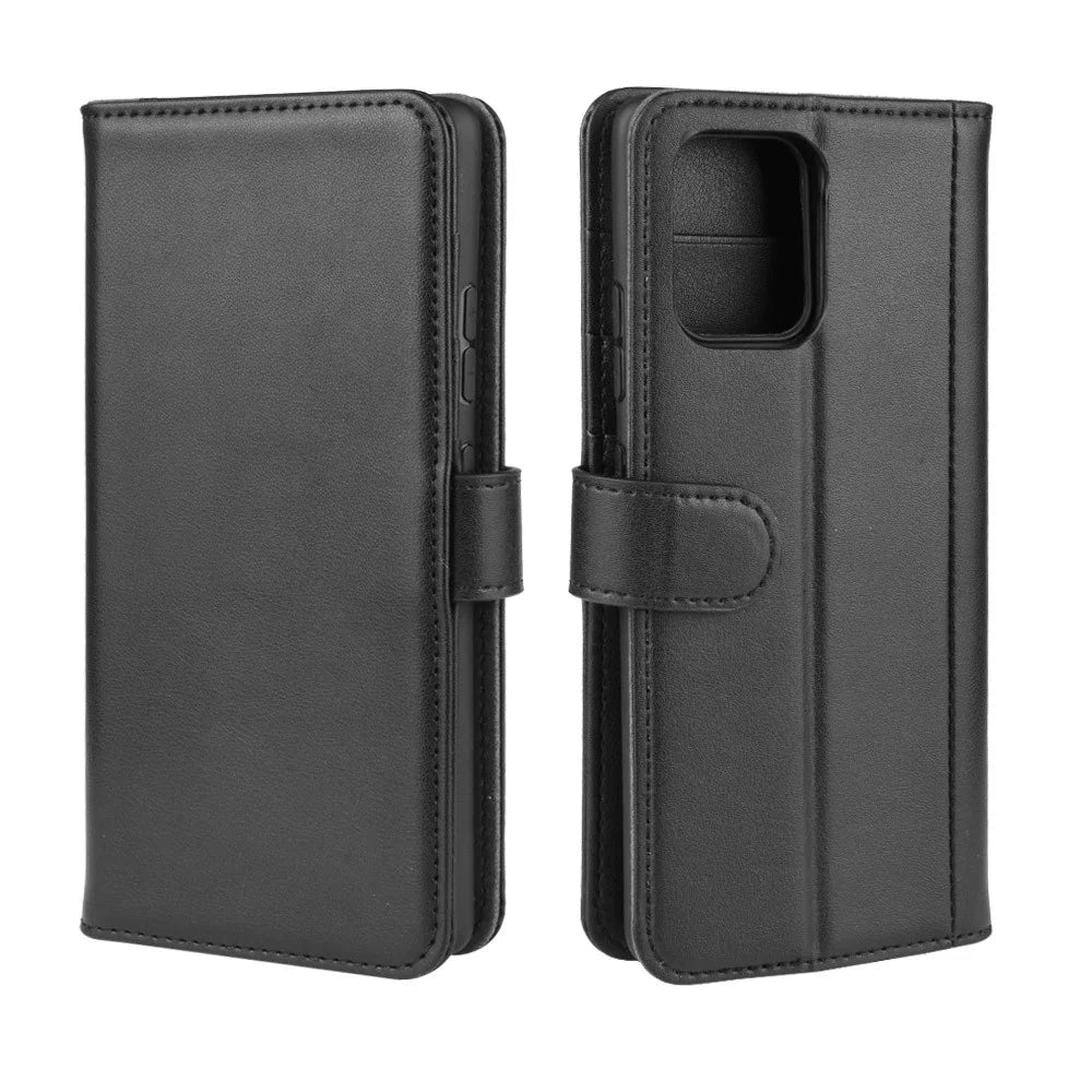 For Samsung Galaxy A91 / S10 Lite / M80s Phone Cases Genuine Split Leather Wallet Mobile Cover Stand - Black - 2