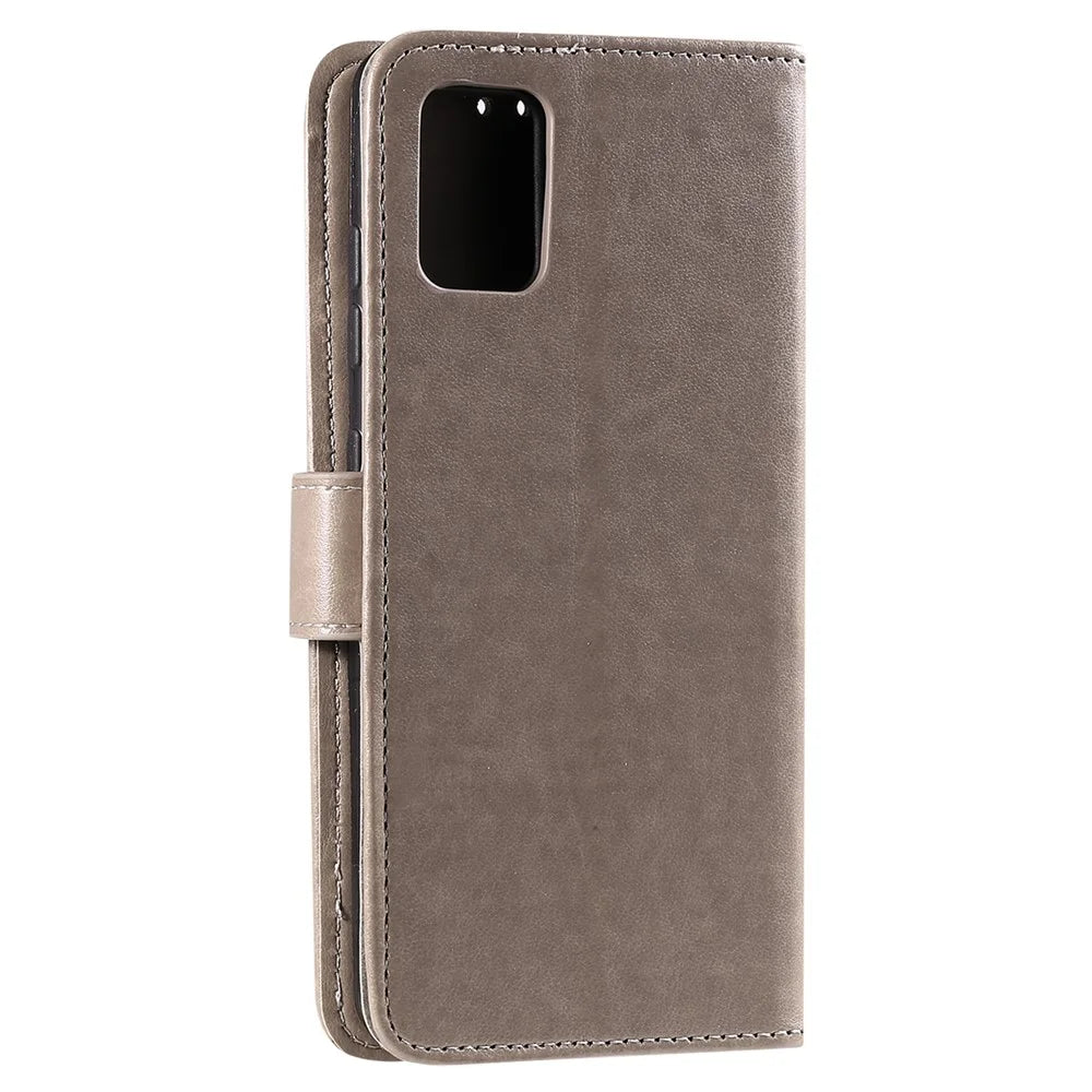 Imprint Sakura Cat Leather Covering with Card Slots for Samsung Galaxy A71 - Grey - 4