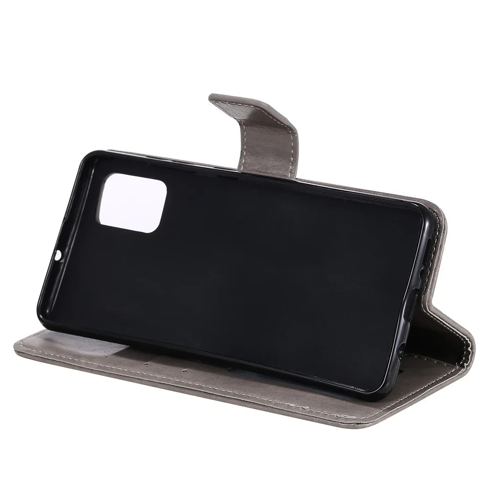 Imprint Sakura Cat Leather Covering with Card Slots for Samsung Galaxy A71 - Grey - 6