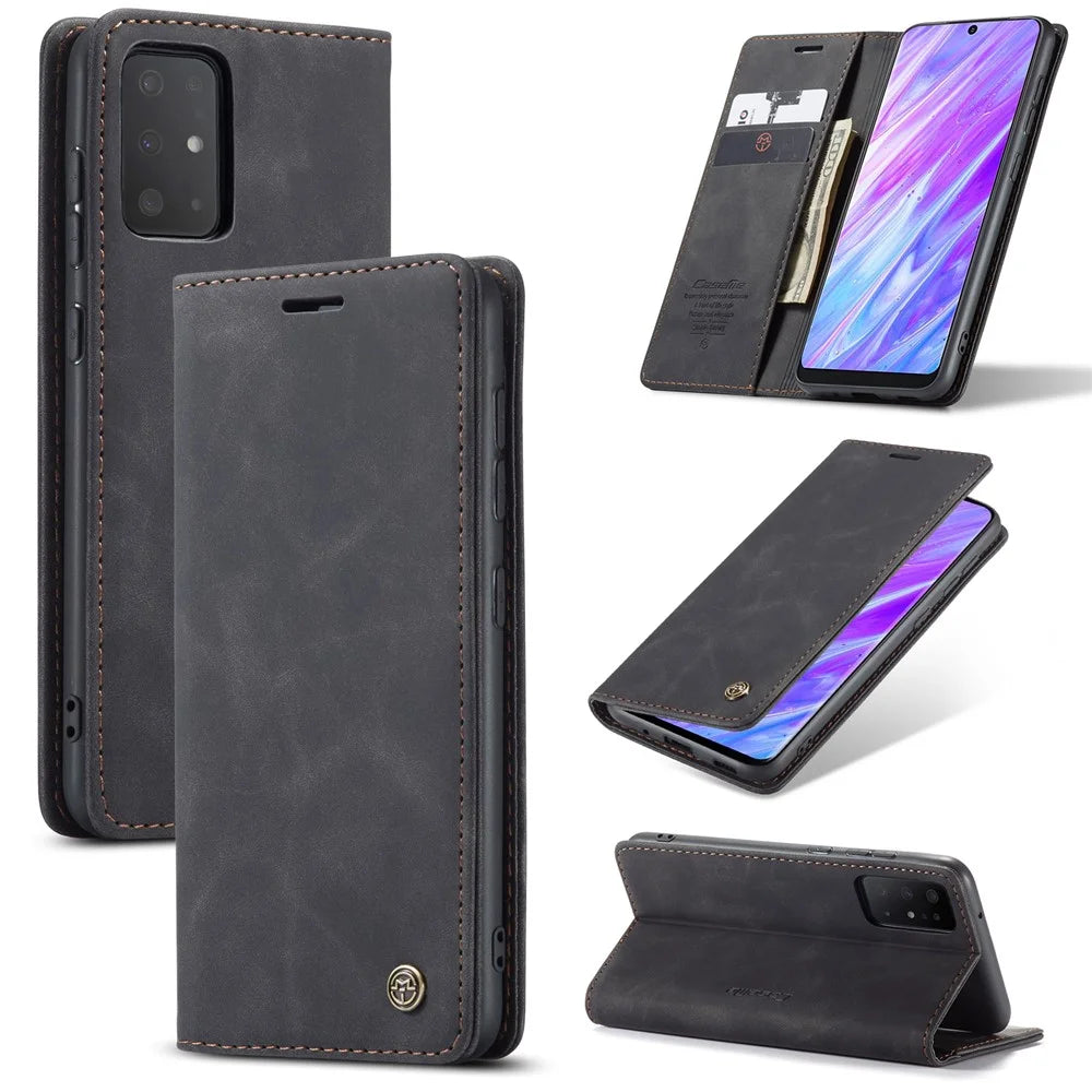 CASEME 013 Series Auto-absorbed Business Leather Wallet Case for Samsung Galaxy S20 Ultra - Black - 1