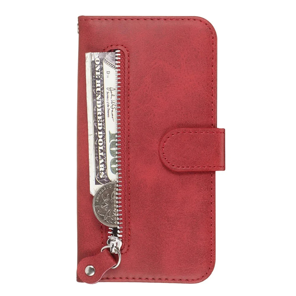 For Samsung Galaxy S20 Ultra PU Leather Cases with Zipper Pocket Wallet Phone Cover Stand - Red - 2