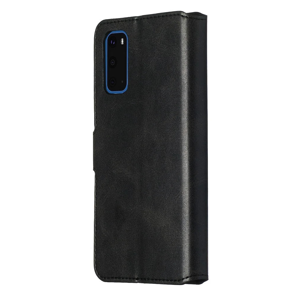 With Wallet Stand Flip Leather Phone Covering for Samsung Galaxy S20 4G/S20 5G - Black - 6