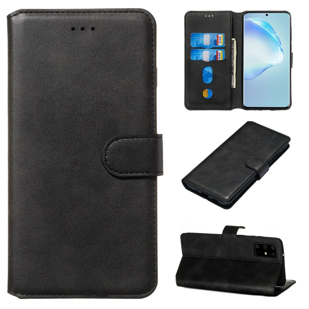 Solid Color Flip Leather Wallet Phone Cover for Samsung Galaxy S20 Plus - Black - 1