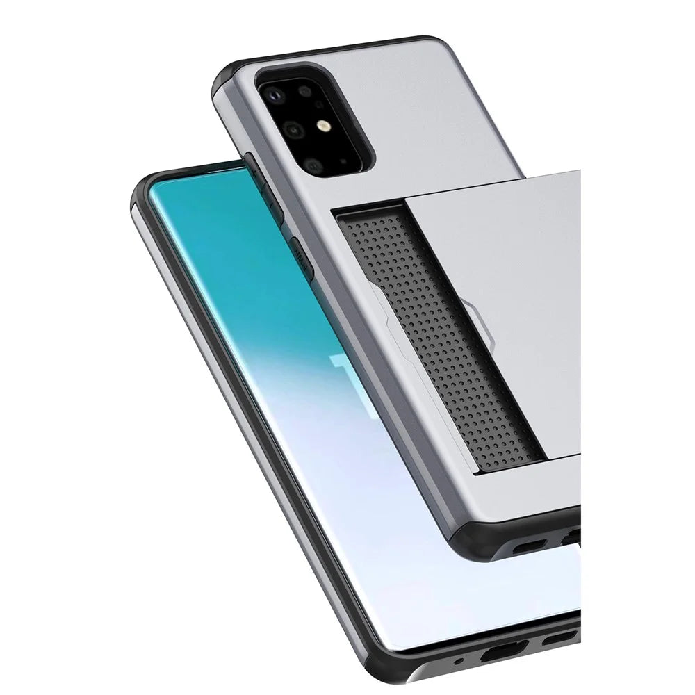 Card Slot PC + TPU Hybrid Phone Case for Samsung Galaxy S20 4G/S20 5G - Silver - 3