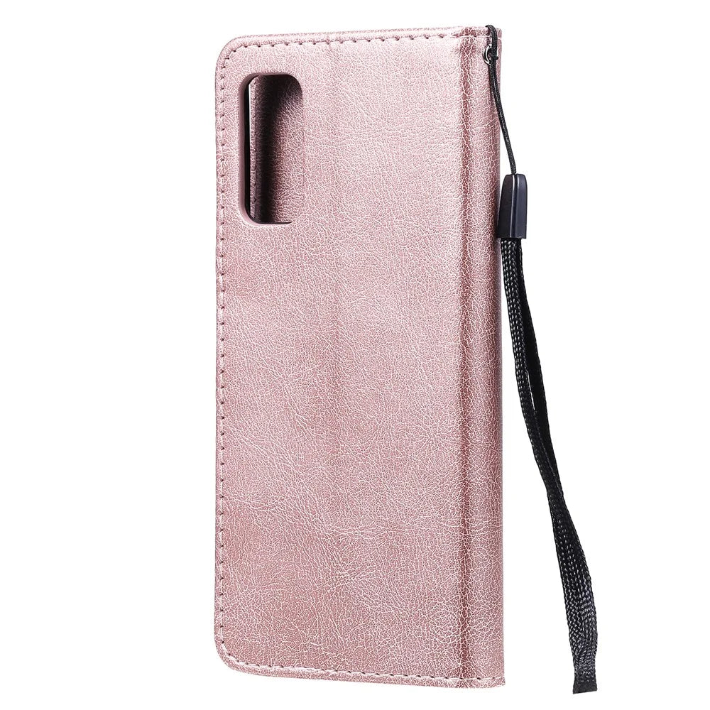For Samsung Galaxy S20 4G / S20 5G Case Solid Color Leather Mobile Cover Wallet Stand with Strap - Rose Gold - 3