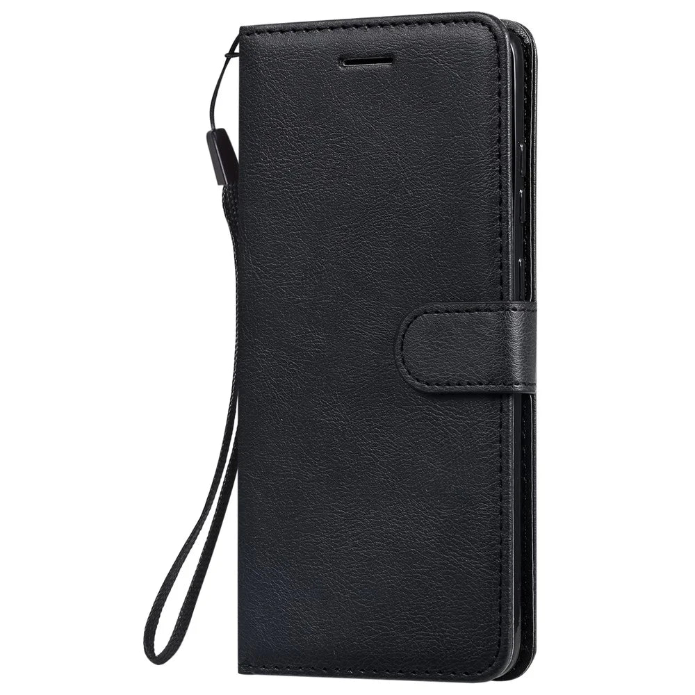 For Samsung Galaxy S20 Plus Case Solid Color Leather Mobile Cover Wallet Stand with Strap - Black - 2