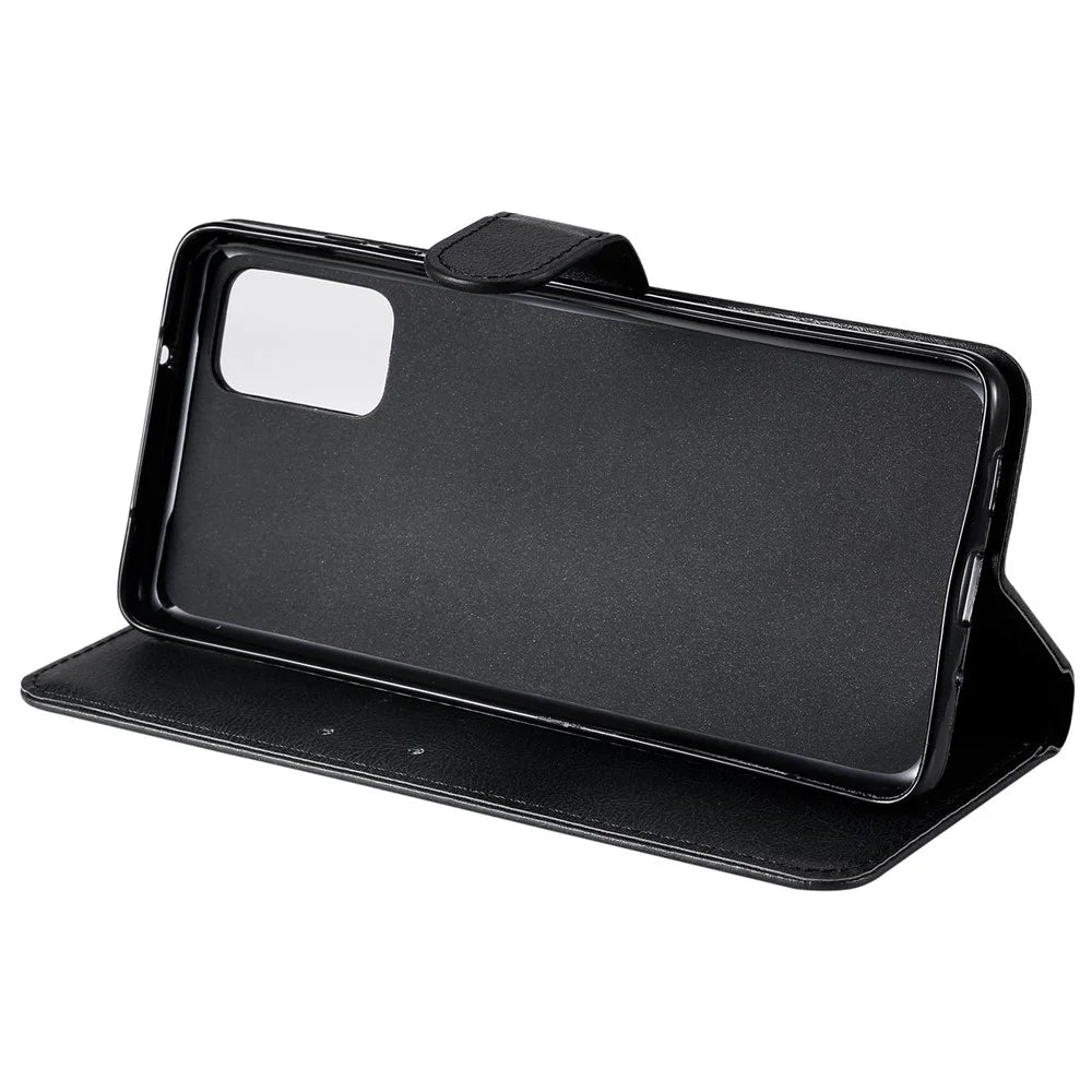 For Samsung Galaxy S20 Plus Case Solid Color Leather Mobile Cover Wallet Stand with Strap - Black - 7