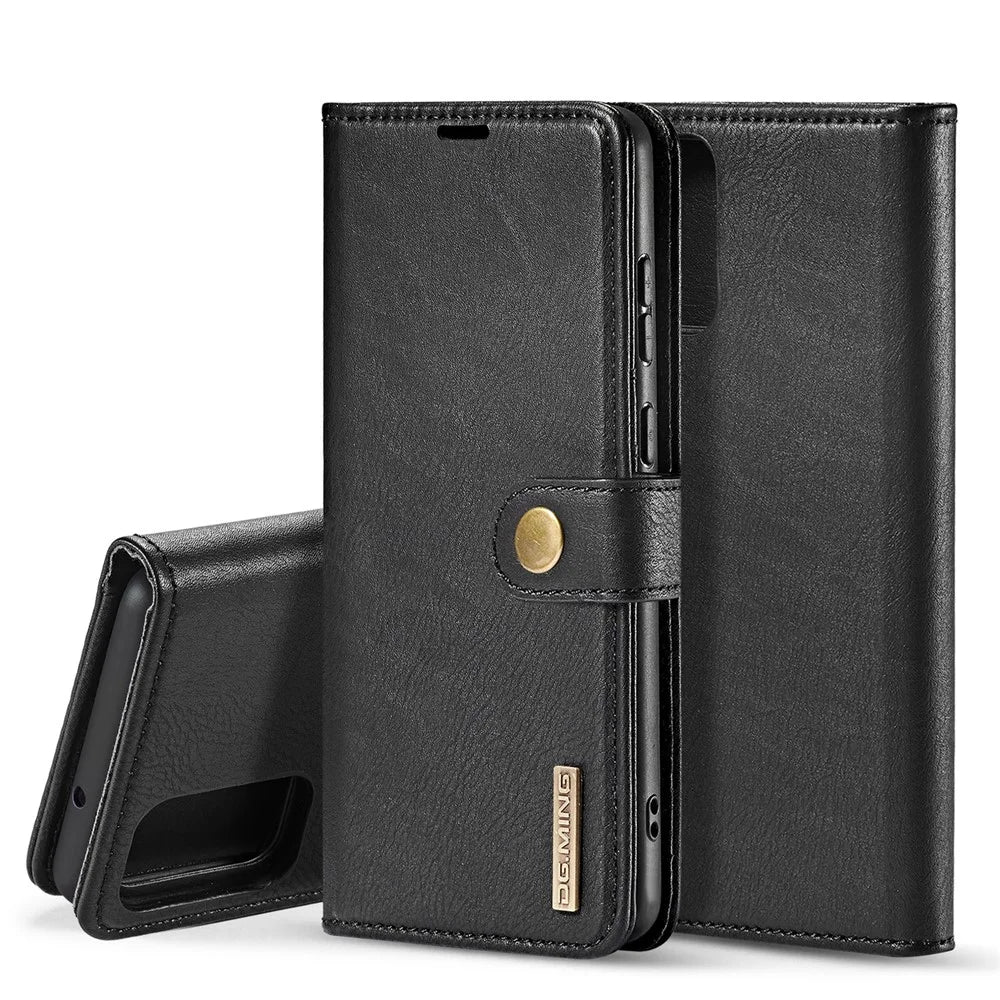DG.MING Detachable 2-in-1 Split Leather Wallet Shell + PC Back Case for Samsung Galaxy S20 Ultra - Black - 1