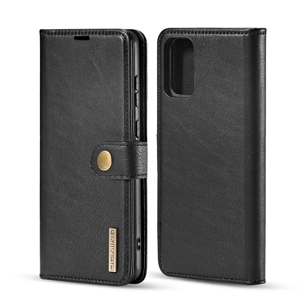 DG.MING Detachable 2-in-1 Split Leather Wallet Shell + PC Back Case for Samsung Galaxy S20 Ultra - Black - 2