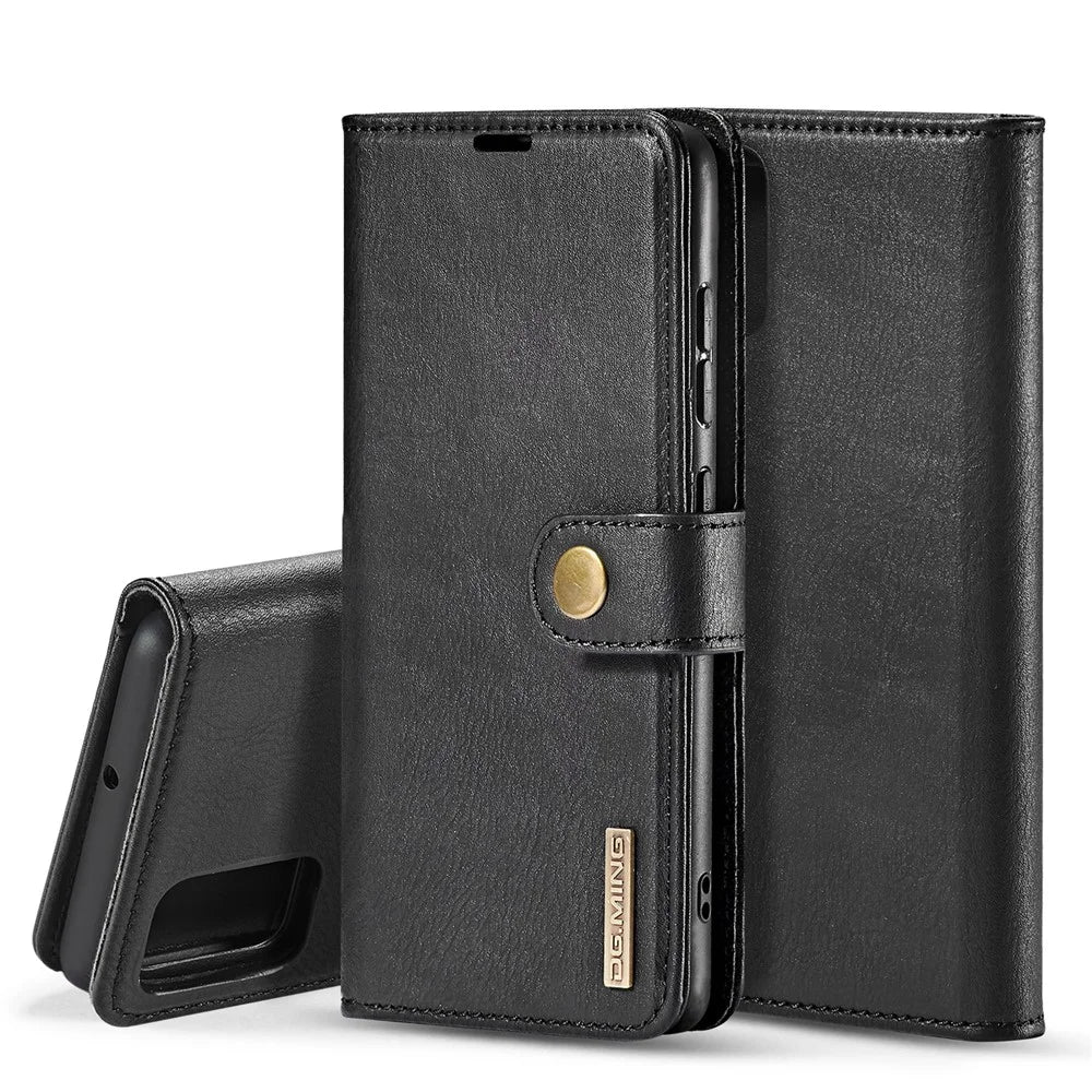 DG.MING For Samsung Galaxy A51 Detachable 2-in-1 Anti-scratch Split Leather Wallet Shell + PC Back Case - Black - 1