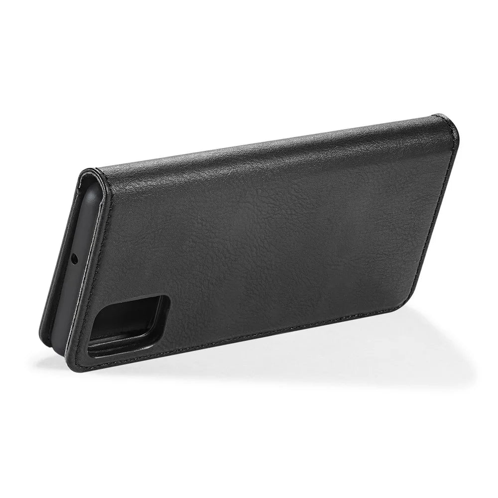 DG.MING For Samsung Galaxy A51 Detachable 2-in-1 Anti-scratch Split Leather Wallet Shell + PC Back Case - Black - 6