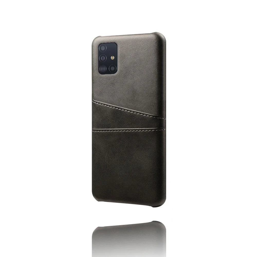 Double Card Slots PU Leather Coated Hard PC Case for Samsung Galaxy A71 A715 - Black - 4