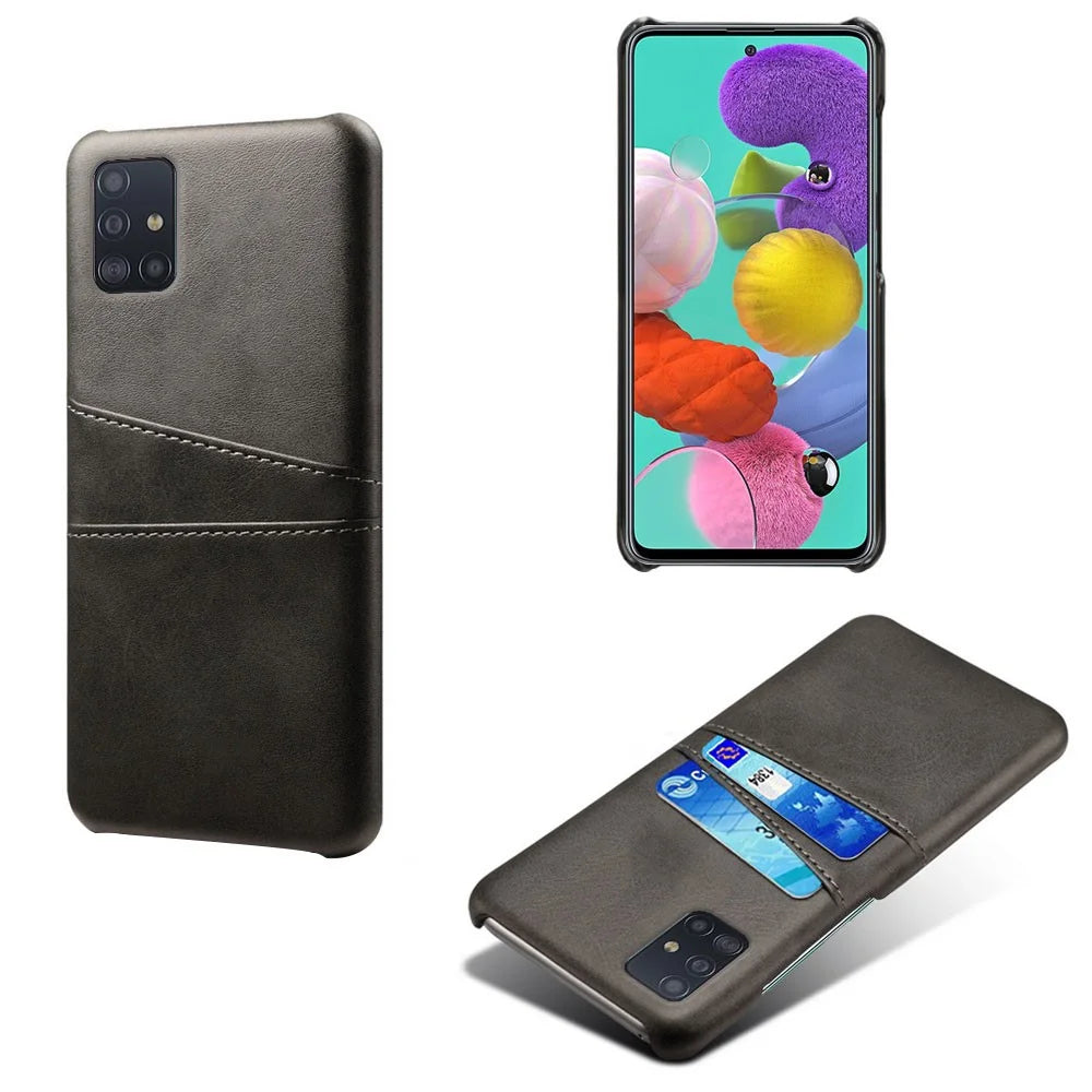 Double Card Slots PU Leather Coated Hard PC Case for Samsung Galaxy A71 A715 - Black - 5
